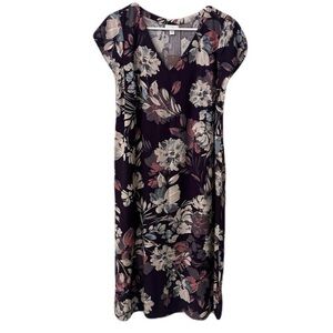 NEW J Jill Womens Small Petite PS Black Cherry Moody Floral A-Line Dress Pockets